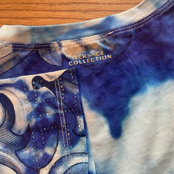 Versace Collection T-Shirt Rhinestone Blue Wave 42 UK 10 US 6 S Runway Baroque - Picture 9 of 9